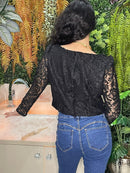 BLUSA CREPE MALHA COM RENDA MANGA LONGA