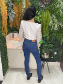 BLUSA CREPE MALHA COM RENDA MANGA LONGA