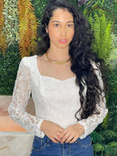 BLUSA CREPE MALHA COM RENDA MANGA LONGA