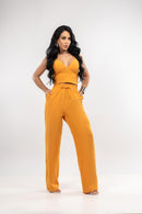 CONJ CALCA COM ELASTICO E TOP DECOTE