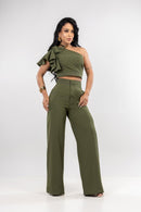 CONJ CALCA E BLUSA NULA MANGA COM LACO